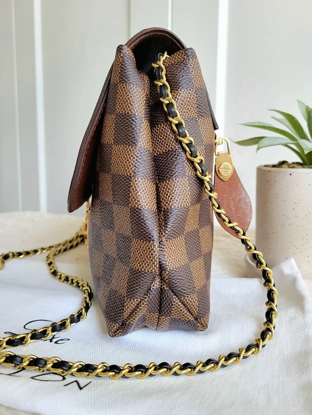 Louis Vuitton Ascot Damier Ebene Shoulder Crossbody Bag with Gold Hardware